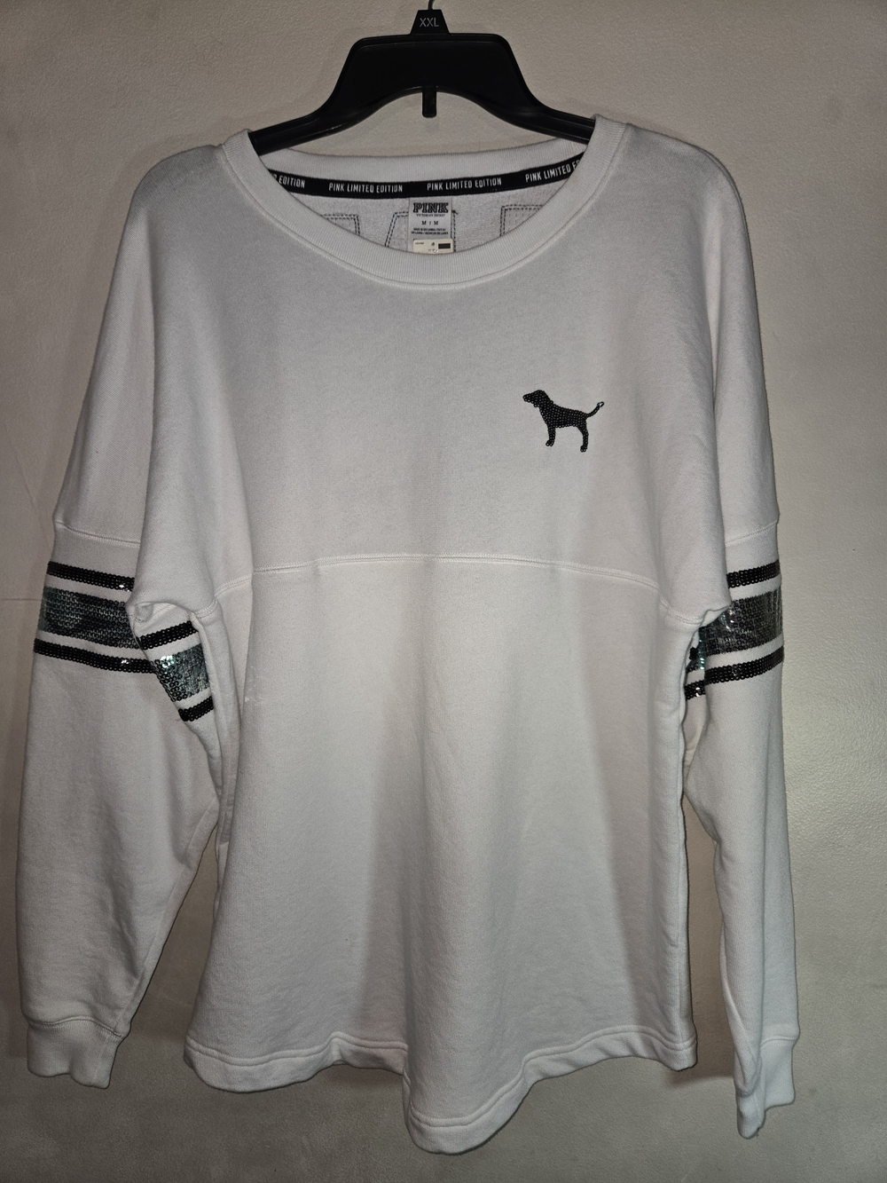 Victoria's Secret PINK White Sequin Stripe Pullover